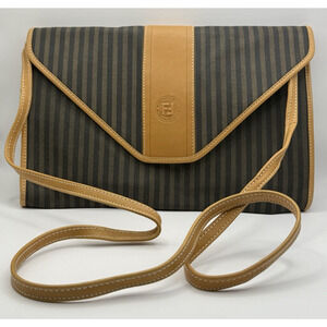 Vintage Fendi Selleria Striped Canvas & Leather Envelope Crossbody Bag Repair